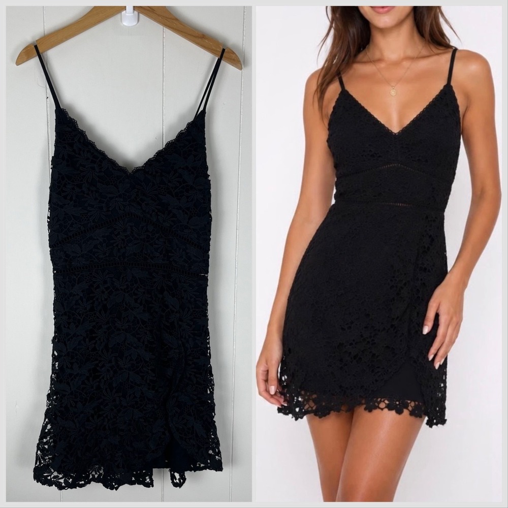 Abercrombie & Fitch Black Floral Lace Mini Dress V-Neck Smocked Small Coquette